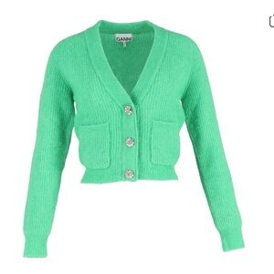 Ganni Vibrant Green Cardigan with Button Detail